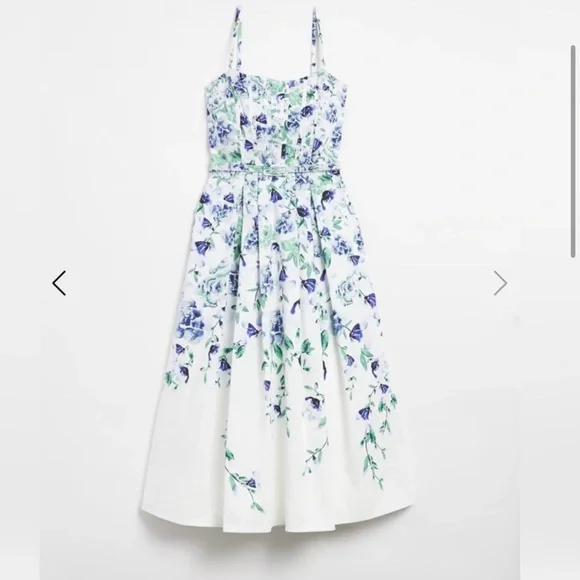 White House Black Market Smocked Floral Belted Dress Size 10 - Picture 5 of 9